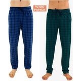 Düven Erkek Pamuklu Ekose Yeşil & Indigo 2'li Tek Alt Pijama - Mevsimlik Bay Unisex Pijama Altı - Yeşil - Indigo - 8XL