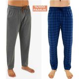 Düven Erkek Pamuklu Indigo Ekose -Antrasit 2'li Tek Alt Pijama - Mevsimlik Pijama Altı - Indigo - Antrasit - XL