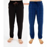 Düven Erkek Pamuklu Indigo Ekose -Siyah 2'li Tek Alt Pijama - Mevsimlik Pijama Altı - Indigo - Siyah - 2XL