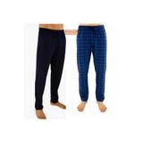 DÜVEN Erkek Pamuklu Pijama Altı, İndigo Ekose ve Lacivert, 2'li Set, 8XL Beden