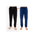 DÜVEN Erkek Pamuklu Pijama Altı, İndigo Ekose ve Siyah, 2'li Set, 5XL Beden