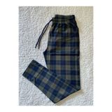 DÜVEN Erkek Pijama Altı, %100 Pamuk, Ekose Desen, Haki, 3XL Beden