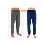 DÜVEN Erkek Pijama Altı, %100 Pamuk, İndigo Ekose ve Antrasit, 2'li Set