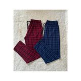 DÜVEN Erkek Pijama Altı, %100 Pamuk, Kareli Ekose Desenli, Cepli, Bel Lastikli, 2'li Set, İndigo-Bordo, 5XL