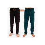 DÜVEN Erkek Pijama Altı, %100 Pamuk, Yeşil Ekose ve Siyah, 2'li Set, XL Beden