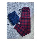 DÜVEN Erkek Unisex Ekose Büyük Kare Desenli 2'li Pijama Altı, Bordo-İndigo, XL