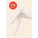 Düven Kadın 3'lü Paket Beyaz Külotlu Çorap Orta Kalın Mus Micro 40 Den Opak Mat Pantyhose