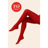 Düven Kadın 3'lü Paket Kırmızı Külotlu Çorap Orta Kalın Mus Micro 40 Den Opak Mat Pantyhose - XL