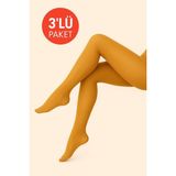 Düven Kadın 3'lü Paket Safran Külotlu Çorap Orta Kalın Mus Micro 40 Den Opak Mat Pantyhose