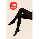 Düven Kadın 3'lü Paket Siyah Külotlu Çorap Orta Kalın Mus Micro 40 Den Opak Mat Pantyhose - XL