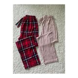 DÜVEN Kadın Pijama Altı 2'li Set, Bordo Ekose ve Pembe Puantiyeli, L Beden