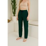 DÜVEN Kadın Pijama Altı, Ekose Desenli, %100 Pamuk, Yeşil, L Beden