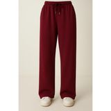 Düven Modal Kumaş Bol Paça Pantolon - Geniş Paça Eşofman Altı Bordo - Relax - S