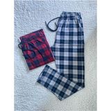 Düven Orta Kalın Unisex Ekose Büyük Kare Desenli 2'li Pijama Altı / Ultra Kalite Eşofman - Bordo - Taş - 2XL