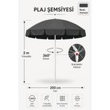 Düvenci Antrasit Plaj Şemsiyesi 200 cm çap/10 telli, eğim verilebilir