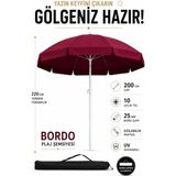 Düvenci Bordo 200 cm Çap/10 Telli Plaj Şemsiyesi + Şemsiye Kılıfı, Bidonsuz