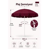 Düvenci Bordo Plaj Şemsiyesi 200 cm çap /10 telli, Polyester Kumaş