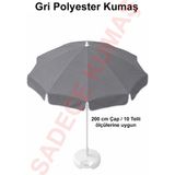 Düvenci Gri Polyester Kumaş 200 cm 10 Telli Hafif ve Kolay Monte Edilebilir Plaj Şemsiyesi
