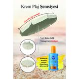 Düvenci Krem 10 telli 200 cm çap Plaj Şemsiyesi, BİDONLU + Güneş Kremi 200 ml
