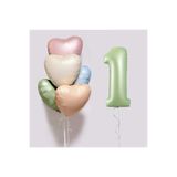 DÜVENCİ TİCARET 5 Adet Retro Kalp Folyo Balon Buketi Seti Su Yeşili Rakam Folyo Balon Doğum Günü Balon Seti Süsü