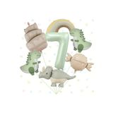 DÜVENCİ TİCARET 7 Parça Mat Dinozor Pasta Şekilli Gökkuşağı Numara Balon Seti, Doğum Günü Partisi Dekorasyonu