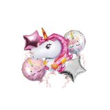 DÜVENCİ TİCARET Figürlü Takım 5'li Folyo Balon Seti, Unicorn Yıldız Tasarım, Doğum Günü Partisi Dekorasyonu