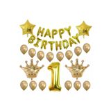 DÜVENCİ TİCARET Happy Birthday 1 Yaş Kral Tacı Folyo ve Latex Balon Seti, Gold