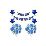 DÜVENCİ TİCARET Happy Birthday Balon Seti, Yıldızlı Tasarım, Mavi Renk, Parti Dekorasyonu