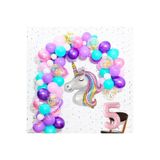 DÜVENCİ TİCARET Lüks Unicorn Doğum Günü Parti Balon Zincir Seti, 60 Balon, Unicorn Kafa Folyo, Rakam Folyo