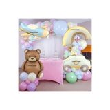 DÜVENCİ TİCARET Makaron Renk Balon Retro Folyo Balon Karışımı Balon Zincir Set, 60 Adet Balon, Uçak-Polis Arabası-Gökkuşağı-Ayı Folyo