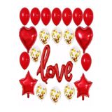 Düvenci Ticaret Özel Gün Konsepti Balon Seti, 30 Parça, Kırmızı, Love ve Yıldız Balonlar, Konfeti Balonlar