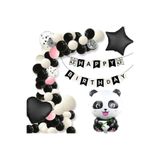 DÜVENCİ TİCARET Panda Konsepti Balon Seti, Doğum Günü Partisi Dekorasyonu, Siyah Beyaz Pembe