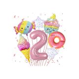 DÜVENCİ TİCARET Pembe Donut numaraları folyo balonlar şeker Pentagram gökkuşağı dondurma Set 7 PARÇA