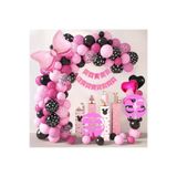 Duvenci Ticaret Pembe Siyah Balon Seti, Kız Çocuklarına Özel, Folyo Balon, Happy Birthday Banner, 60 Adet Balon, 5 Metre Balon Zinciri