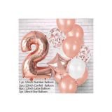 DÜVENCİ TİCARET Rose Gold Yaş Balon Seti, 32 inç Sayı Balonu, 18 inç Yıldız Balonu, Konfeti ve Lateks Balonlar