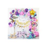 Düvenci Ticaret Unicorn Lüks Makaron Renkler Balon Zincir Set, 60 Adet Balon, Folyo Dekorasyon