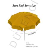 Düvenci Toptan Sarı Plaj Şemsiyesi 200 cm Çap /10 Telli, Polyester Kumaş