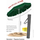 Düvenci Toptan Yeşil Renkli 200 cm Çap ve 10 Telli Plaj Şemsiyesi + Şemsiye Kılıfı, Bidonsuz