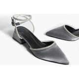 Duxal Shoes Bilekten Bağlamalı Topuklu Ayakkabı- Babet Emily - Platin