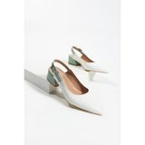 Duxal Shoes Çift Renk Detay Babet-Özel Tasarım Topuklu Ayakkabı Isabella - Beyaz