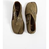 Duxal Shoes Cooper Içi Hakiki Deri Süet Kadın Sandalet Tokalı Günlük Rahat Ayakkabı - Babet - 02-Haki