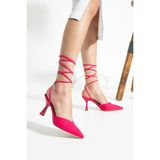 DUXAL SHOES Fuşya Ipli Bilekten Bağlamalı Saten Kadın Topuklu Ayakkabı