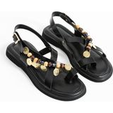 Duxal Shoes Greta Kadın Boncuklu Parmak Arası Sandalet Rahat Taban - 0 - Siyah