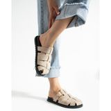 Duxal Shoes Julia Kadın Bej Tokalı Detaylı Terlik Sandalet Kadınlar İçin Rahat ve Şık Tasarım