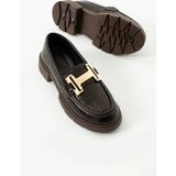 Duxal Shoes Kadın Loafer Yüksek Taban Tokalı Günlük Ayakkabı - Kahverengi