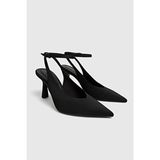 Duxal Shoes Kadın Siyah Arkası Açık Topuklu Ayakkabı İnce Topuklu Polyester Malzeme ile Şık Gece Kullanımı