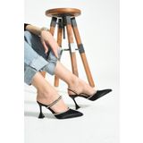 DUXAL SHOES Kadın Siyah Çift Şerit Taşlı Topuklu Ayakkabı
