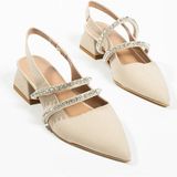 Duxal Shoes Kadın Taşlı Şık Babet-Topuklu Ayakkabı-Linda