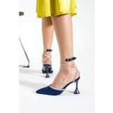 DUXAL SHOES Lacivert Saten Bilekten Bağlamalı Topuklu Kadın Ayakkabı