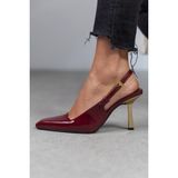 Duxal Shoes Maddox Kadın Rugan Gold Toka Detaylı Topuklu Ayakkabı - Bordo